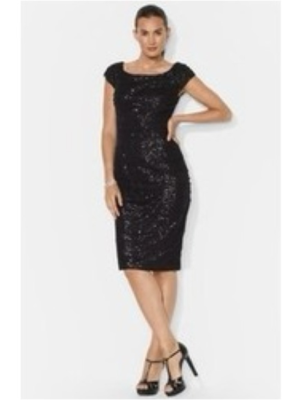 Ralph Lauren black sequin mesh sheath cocktail dress